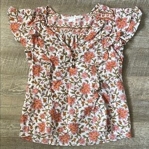 Veronica Beard Women's Joi Floral Flutter Sleeve Cotton Top Size 2